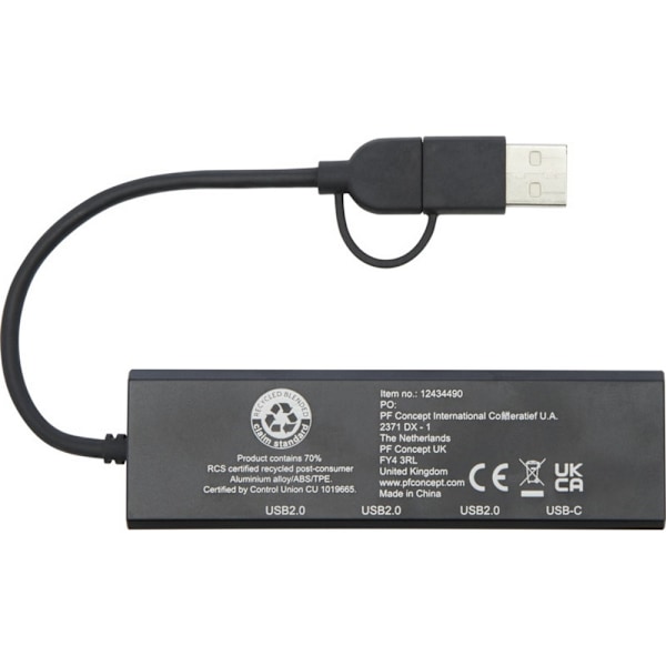 Tekio Rise Återvunnen Aluminium USB 2.0 Hub En Storlek Solid Svart Solid Black One Size