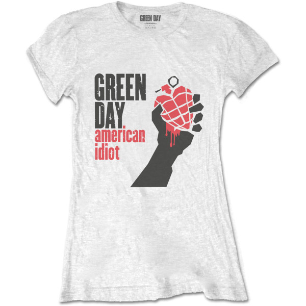 Green Day American Idiot T-shirt för kvinnor/damer L Vit White L