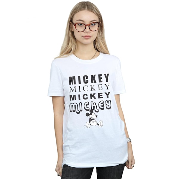 Disney Dam/Damer Mickey Mouse Sittande Bomull Boyfriend T-Sh White M