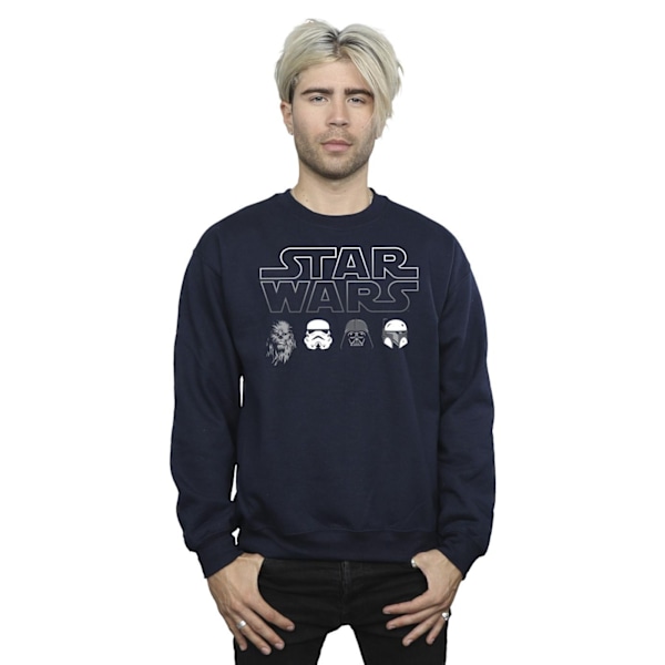 Star Wars Herr Sweatshirt med Karaktärs Huvuden M Marinblå Navy Blue M