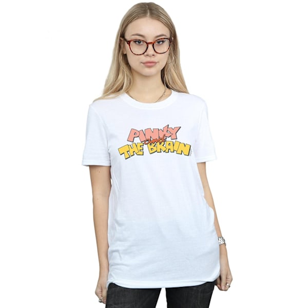 Animaniacs Dam/Kvinnor Pinky And The Brain Logo Bomull Pojkvän T-Shirt White XXL