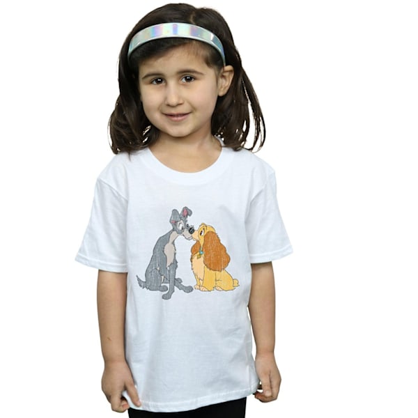 Disney Girls Lady And The Tramp Distressed Kiss Bomull T-shirt White 3-4 Years