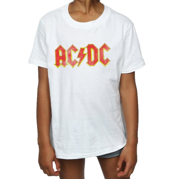 AC/DC Flickig bomulls-T-shirt med sliten logotyp 5-6 år Vit White 5-6 Years