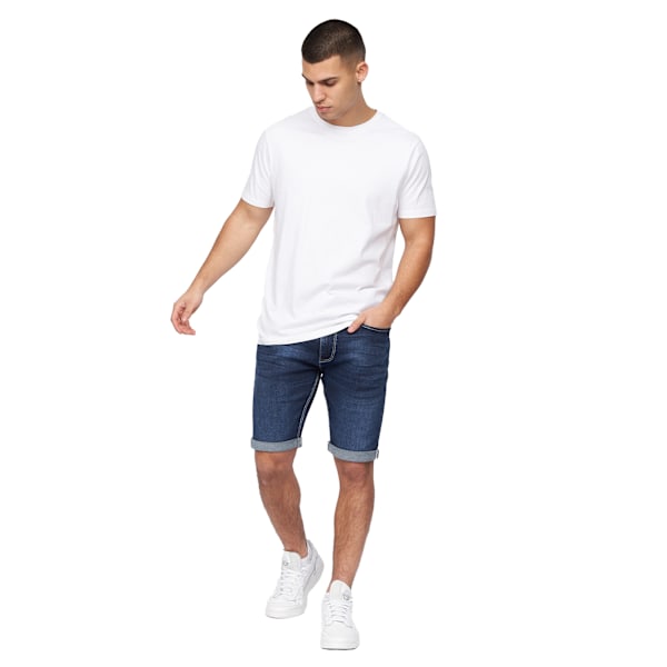 Crosshatch Herr Tonwin Denim Präglade Shorts 34R Mörk Tvätt Dark Wash 34R