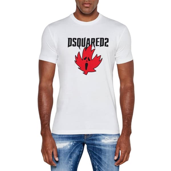 DSquared2 Herr Ghost Maple Leaf Cool Fit T-Shirt M Vit White M