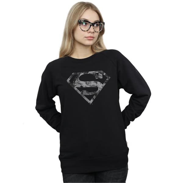 DC Comics Dam/Kvinnor Stålmannen Marmor Logotyp Tröja L Svart Black L