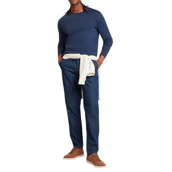 Ted Baker Herr Linneblandning Rundhalsad Tröja M Mellanblå Mid Navy M