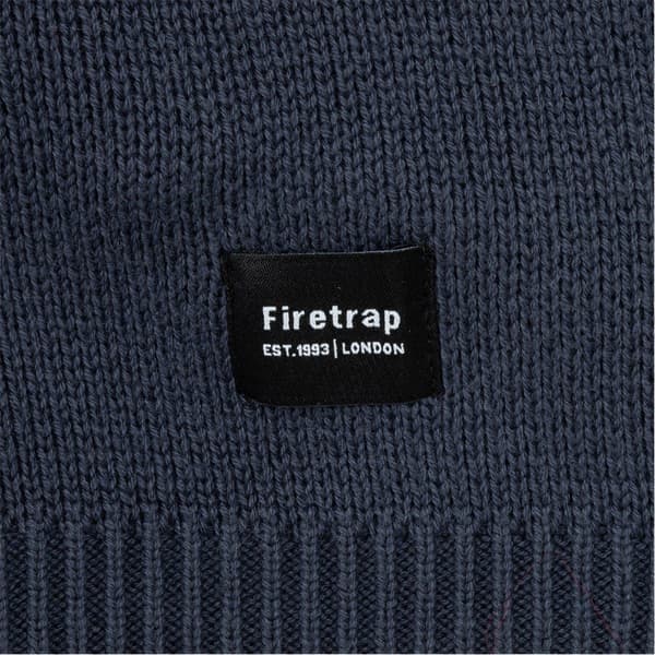 Firetrap Herr Stickad Bomull Tröja med Rund Hals S Marinblå Navy S