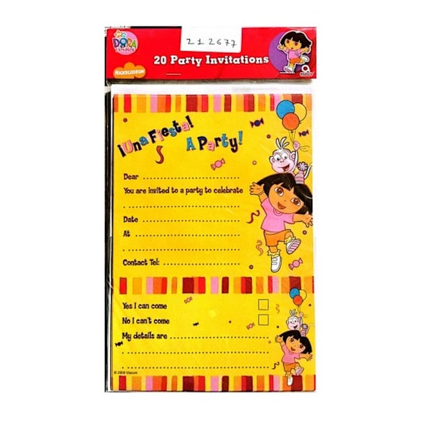 Dora The Explorer Tryckta Festinbjudningar (Förpackning om 20) En Storlek Yellow/Multicoloured One Size