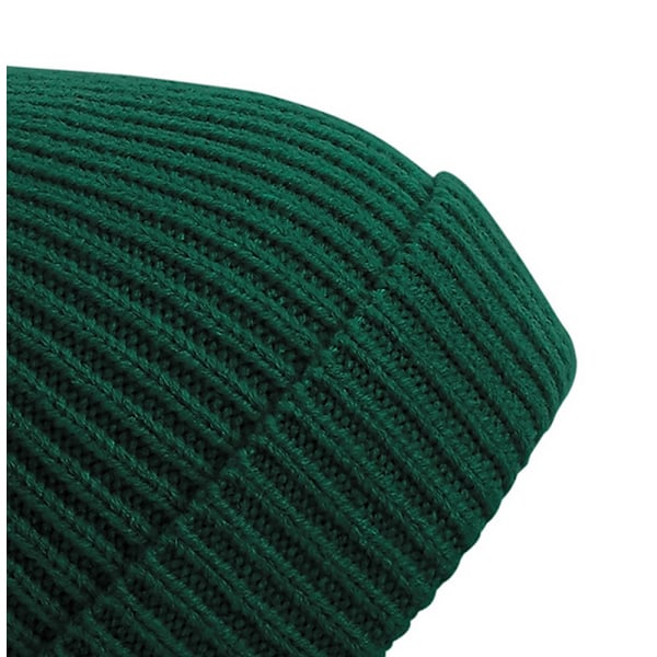 Beechfield Unisex Stickad Ribbstickad Mössa med Pom Pom One Siz Bottle Green One Size