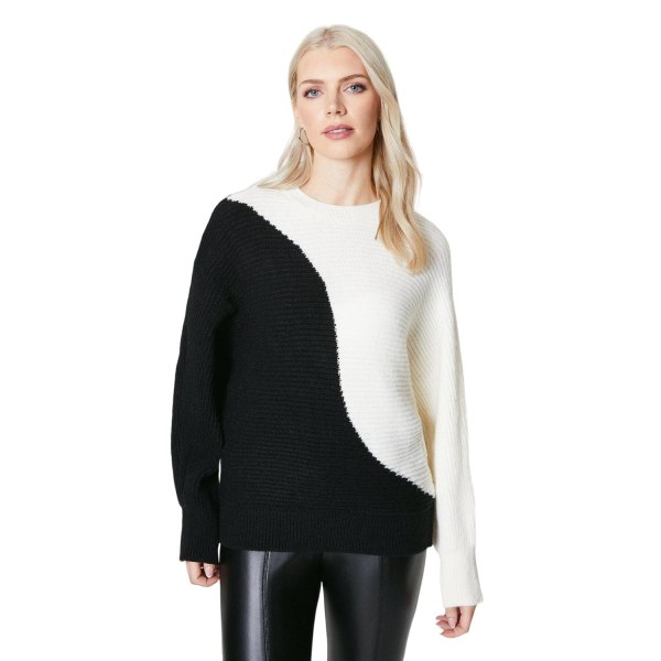 Principer Dam/Dam Color Block Chunky Knit Sweatshirt S- Black/White S-M