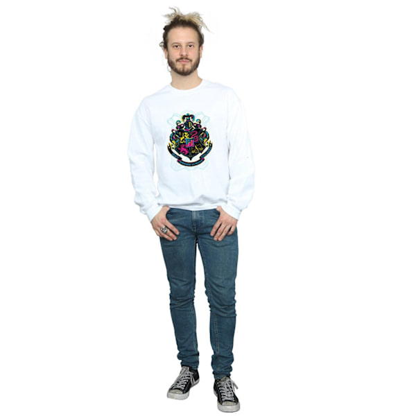 Harry Potter Neon Hogwarts Crest Sweatshirt för män, S, vit White S