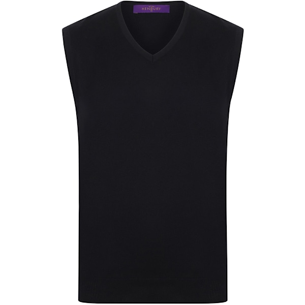 Henbury herr ärmlös 12 Gauge V-ringad fin stickad tröja 2XL Bl Black 2XL