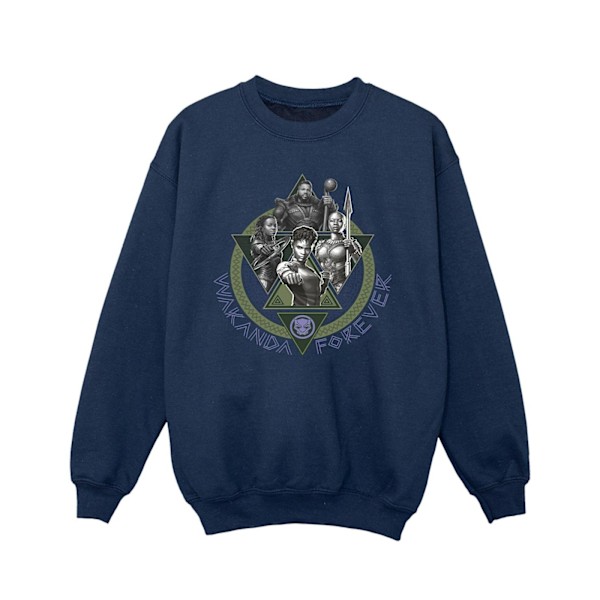 Marvel Girls Black Panther Wakanda Forever Group Ring Pose Sweatshirt Navy Blue 9-11 Years