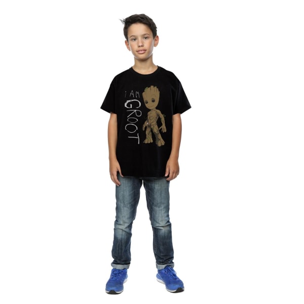 Guardians Of The Galaxy Boys I Am Groot Scribble Cotton T-Shirt Black 5-6 Years