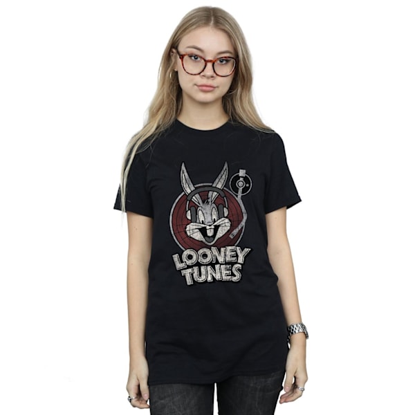 Looney Tunes Dam/Damer Bugs Bunny Cirkel Bomull Logotyp Pojkvän Black XL