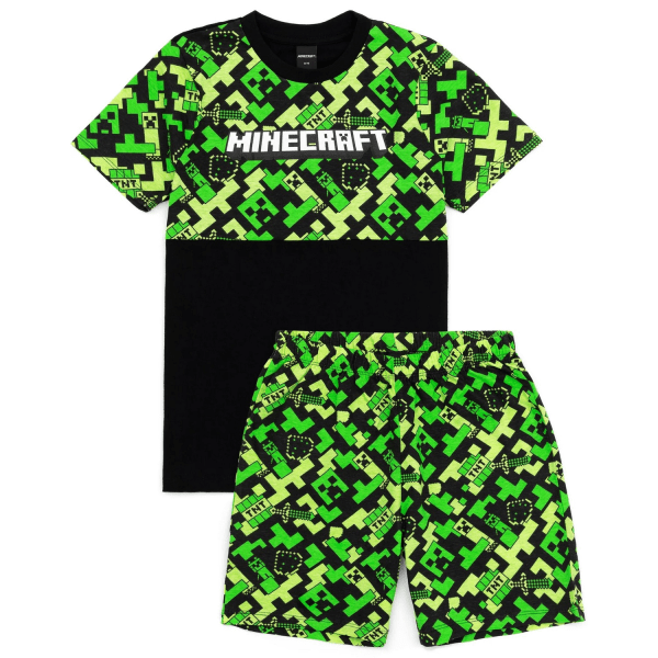 Minecraft Barn/Kids Creeper Short Pyjamas Set 10-11 år F Black/Green 10-11 Years