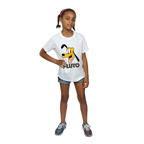 Disney Girls Pluto Face Bomull T-shirt 7-8 År Vit White 7-8 Years