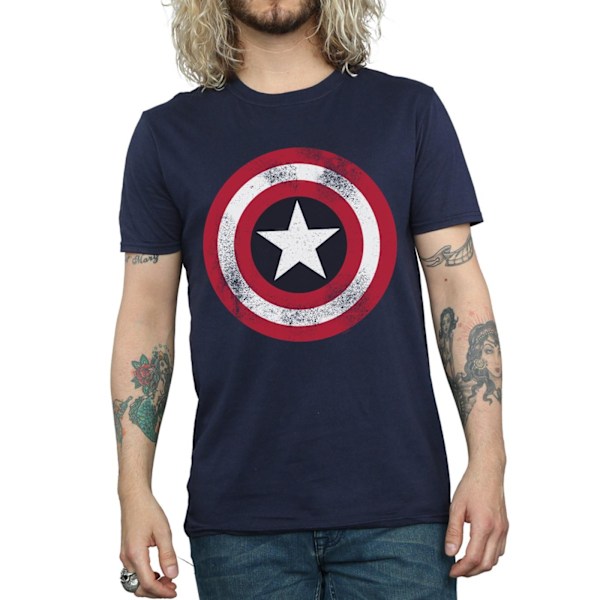 Marvel Herr Captain America Distressed Shield T-Shirt XL Marinblå B Navy Blue XL