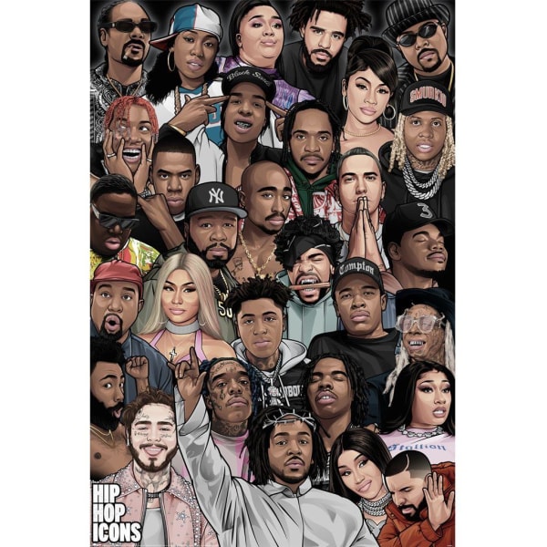Pyramid International Hip Hop Icons affisch 91,5 cm x 61 cm x 0,1c Black/White/Grey 91.5cm x 61cm x 0.1cm