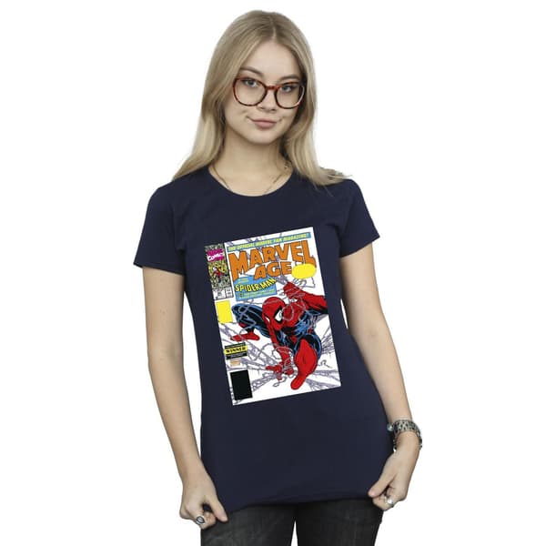 Marvel Dam/Dam Spider-Man Marvel Age Comic Cover Bomulls-T-shirt Navy Blue M