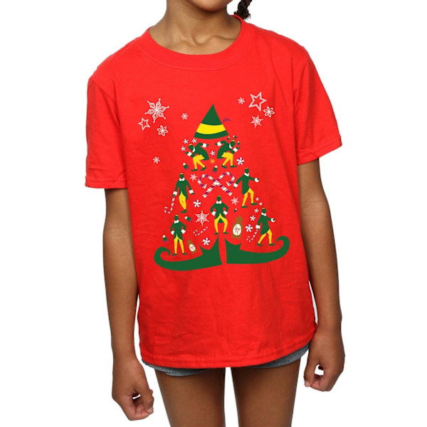 Elf Girls Julgran Bomull T-shirt 7-8 År Röd Red 7-8 Years