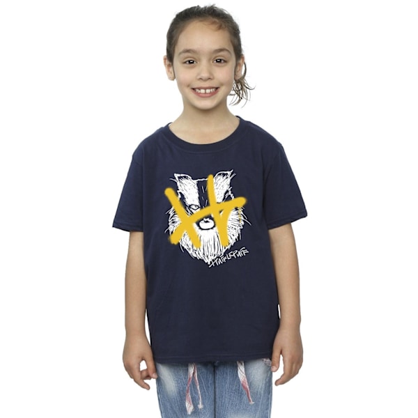 Harry Potter Flickor Hufflepuff Pop Spray Bomull T-shirt 9-11 År Navy Blue 9-11 Years