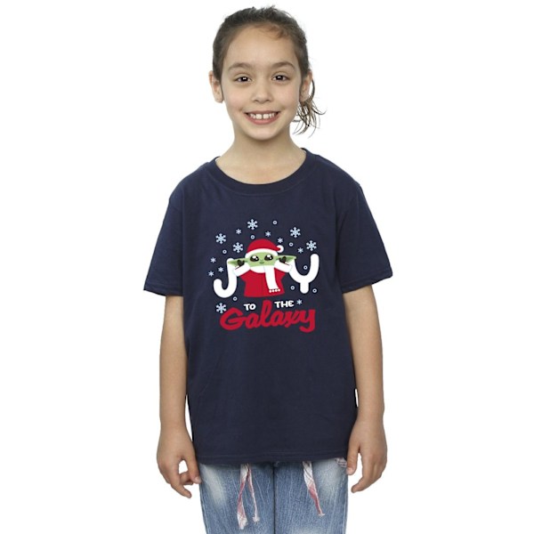 Star Wars Girls The Mandalorian Joy To The Galaxy Bomull T-Shir Navy Blue 3-4 Years