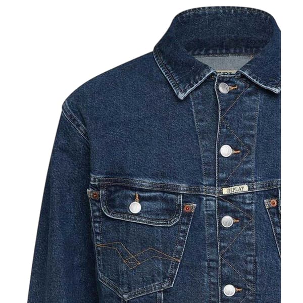 Replay Herrbroderad logotyp Comfort Jeansjacka XL Blå Blue XL