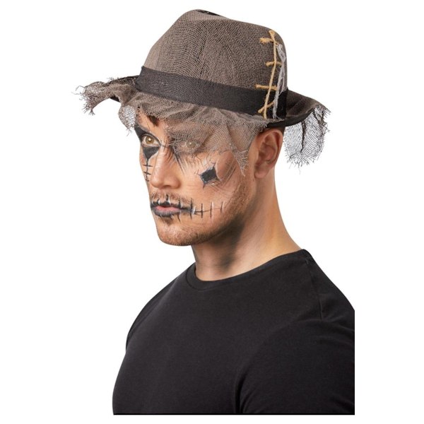 Smiffys Gothic Distressed Linen Trilby, Grå, One Size Grey One Size