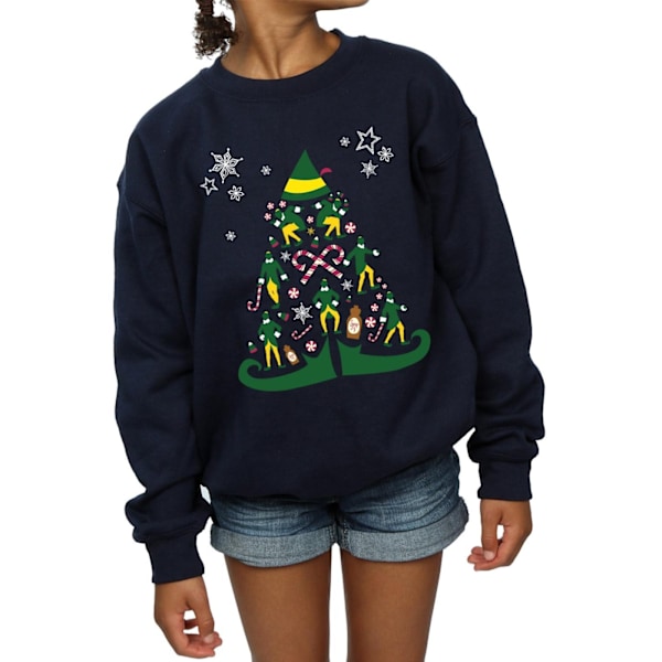 Elf Flickor Julgran Sweatshirt 7-8 År Marinblå Navy Blue 7-8 Years