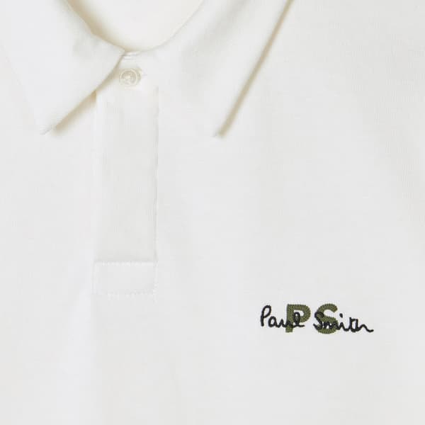 Paul Smith Herr Broderad Logotyp Bomull Långärmad Pikétröja White M