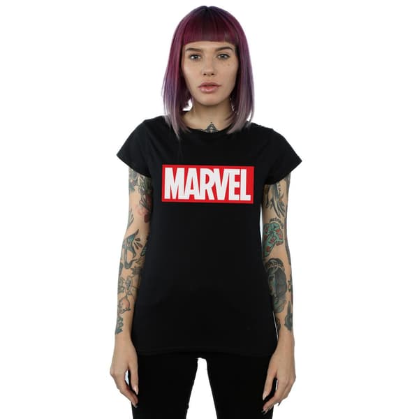 Marvel Comics Dam Klassisk Logotyp Bomulls T-Shirt L Svart Black L