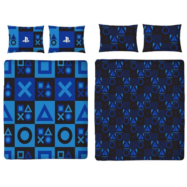 Playstation Rutigt Vändbart Påslakanset Dubbel Blå Blue Double