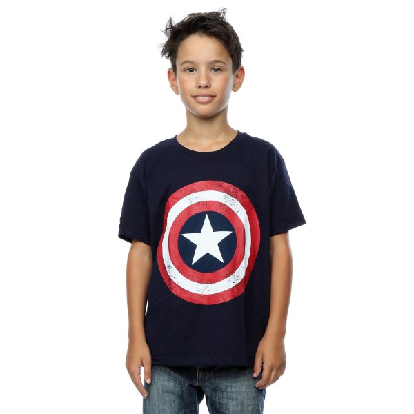 Captain America Boys Distressed Shield T-shirt 12-13 år marin Navy Blue 12-13 Years