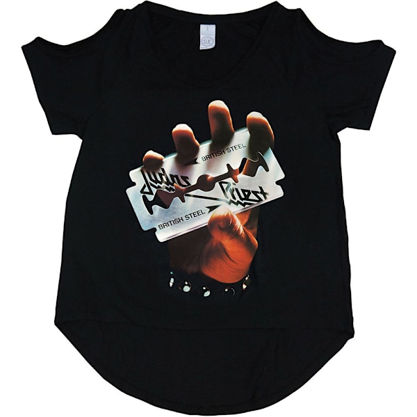 Judas Priest Dam/Kvinnor British Steel Cut Out T-Shirt S Svart Black S