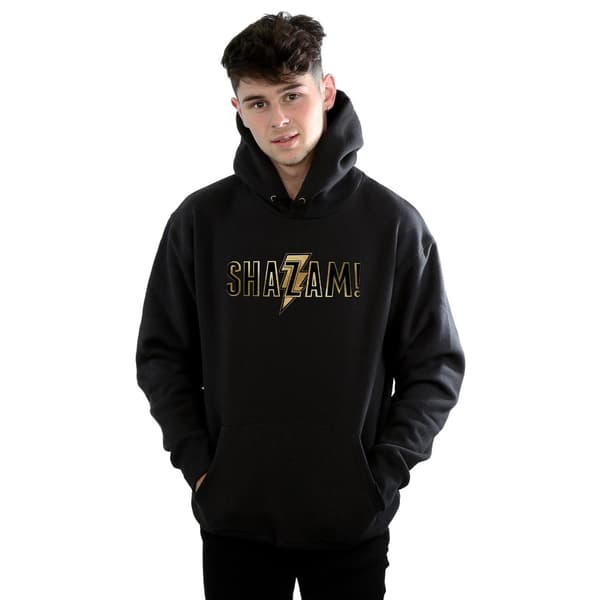 DC Comics Herr Shazam Text Logotyp Huvtröja M Svart Black M