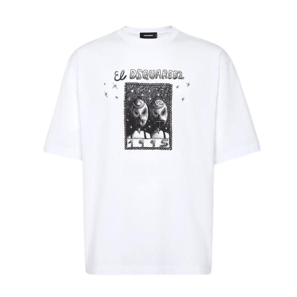 DSquared2 Herr Tecknad T-Shirt L Vit White L