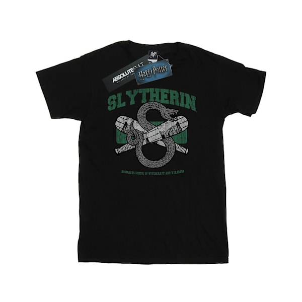 Harry Potter Dam/Kvinnor Slytherin Quidditch Emblem Bomull Boyfriend T-Shirt Black 3XL