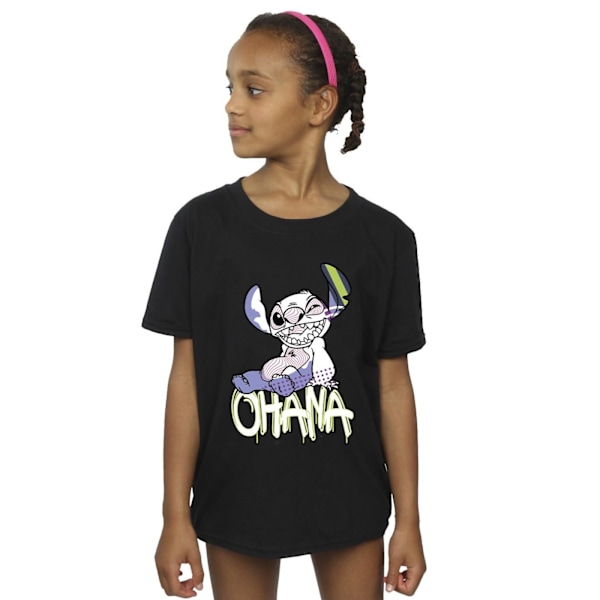 Disney Girls Lilo And Stitch Ohana Graffiti Bomull T-shirt 3-4 Black 3-4 Years