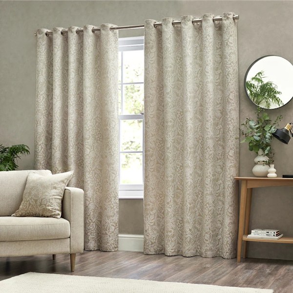 Wylder Bali Jacquard Botaniska Öglettgardiner 229cm x 229cm Na Natural 229cm x 229cm