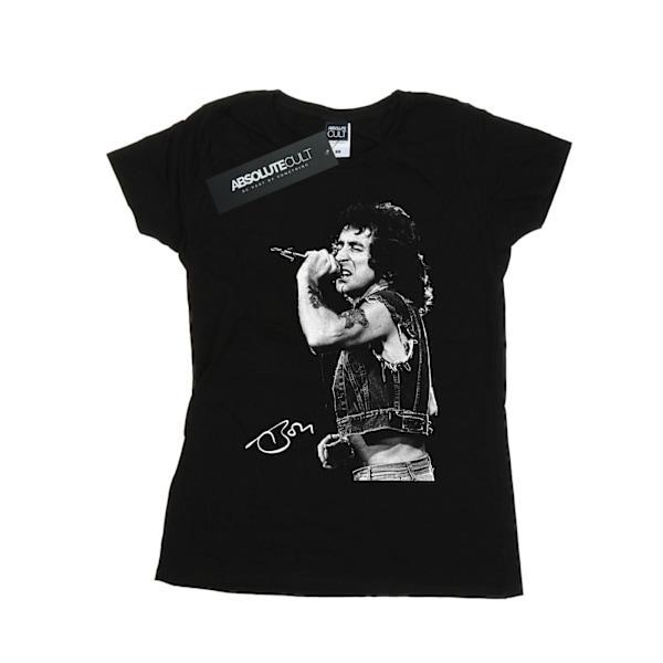 Bon Scott Dam/Kvinnor Signerad Foto Bomull T-Shirt S Svart Black S