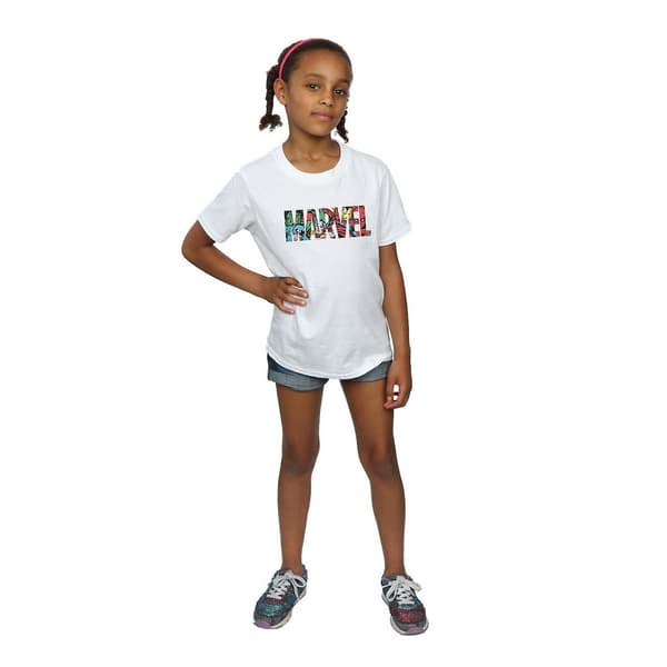 Marvel Comics Flickor Infill Karaktär Bomullslogotyp T-shirt 9-11 År White 9-11 Years
