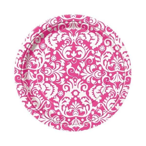 Unika fest Damask festplattor (8-pack) En storlek Rosa/Vit Pink/White One Size