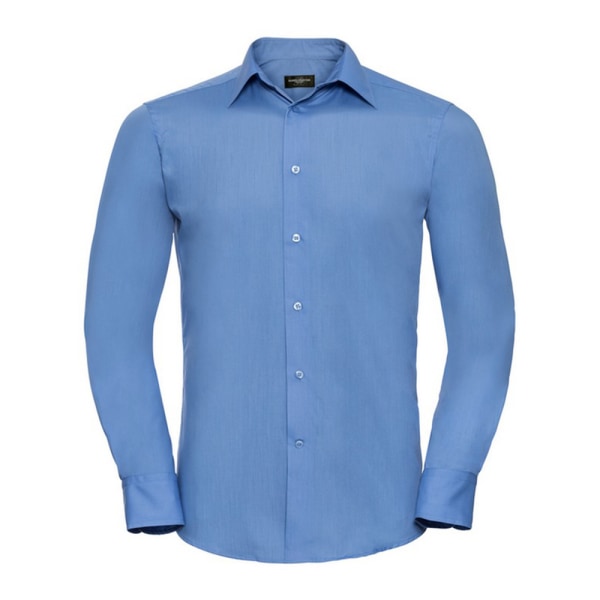 Russell Collection Herr Poplin Skräddarsydd Långärmad Skjorta S Co Corporate Blue S
