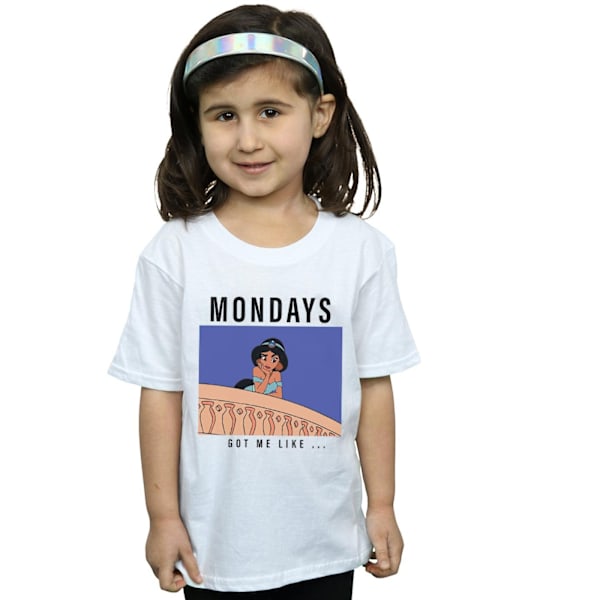 Disney Princess Girls Jasmine Mondays Got Me Like Cotton T-Shir White 9-11 Years