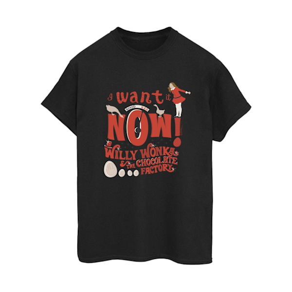 Willy Wonka Dam/Damer Verruca Salt I Want It Now Bomull Pojkvän T-shirt Black 5XL