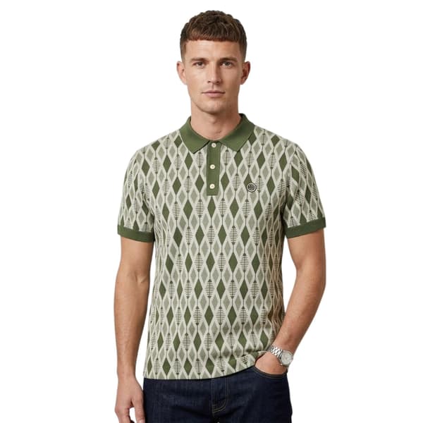 Pretty Green Herr Argyle Stickad Pikétröja M Grön Green M