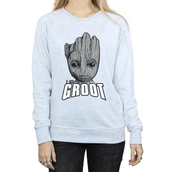 Marvel Dam/Kvinnor Guardians Of The Galaxy Groot Ansikte Sweatshirt Heather Grey L