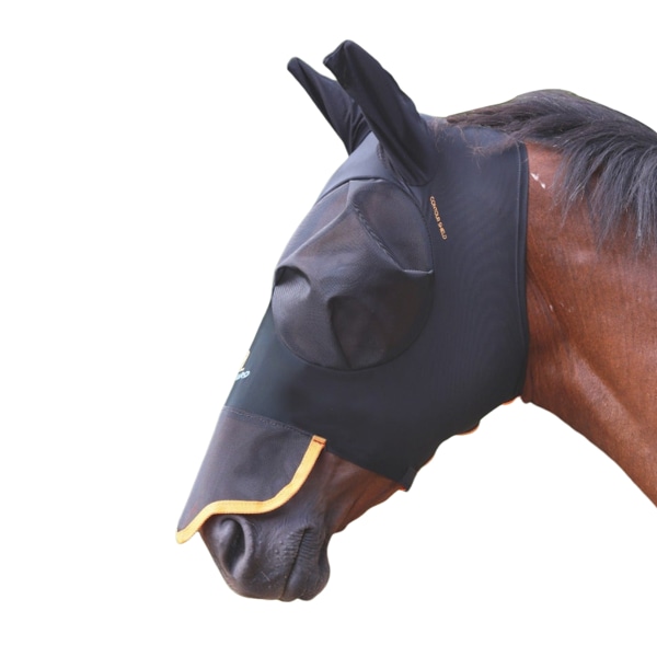 Shires Stretch Horse Flugmask med Nos Liten Pony Jet Black Jet Black Small Pony